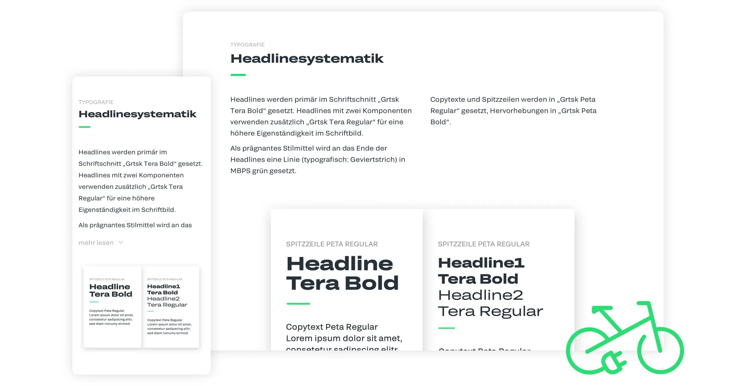 Die MBPS Markenelemente und Designprinzipien können im Digital Brand Hub eingesehen werden – so wie z.B. die Typografie und Headlinesystematik.